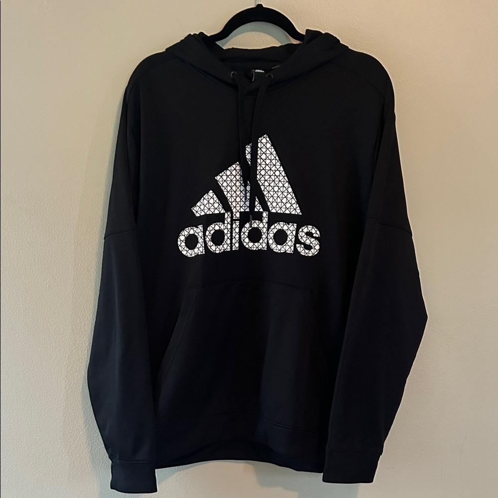 Adidas Men's Black and White Logo Hoodie